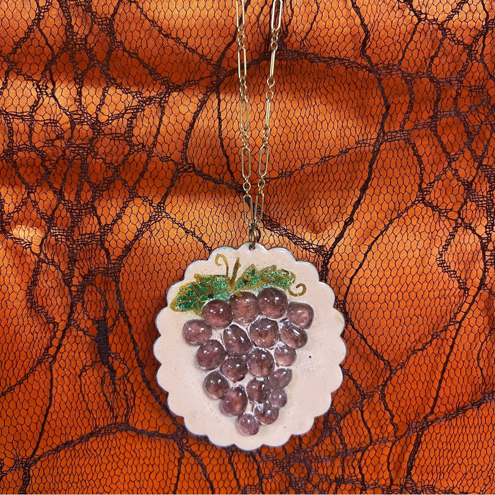 Vintage 3D “have a grape day” grape charm necklace